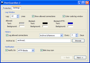 PeerGuardian 2 settings