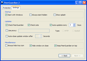 PeerGuardian 2 settings